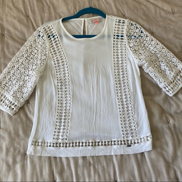 Superdry Tops - SuperDry white crochet blouse white keyhole back M